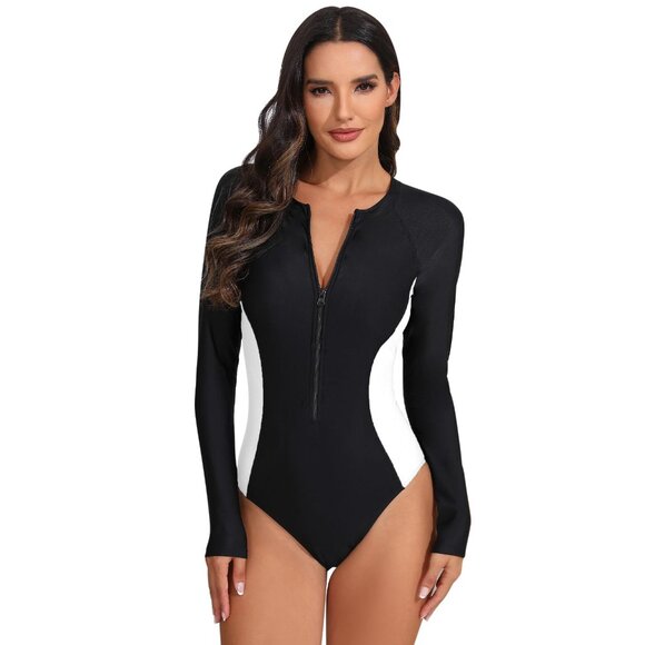 New ABOCIW Womens One Piece Long Sleeve Rash Guard Swimsuit - Picture 1 of 1
